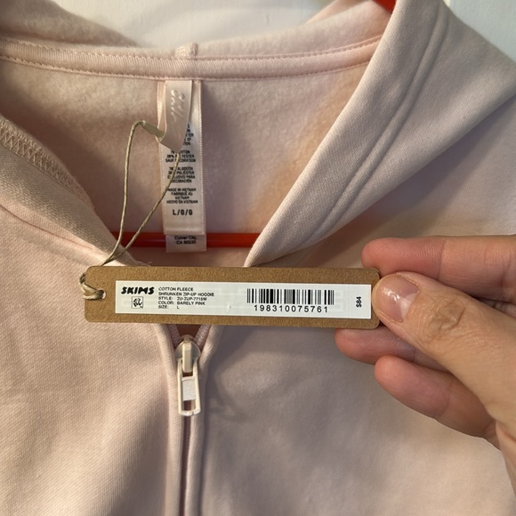Skims cotton fleece shrunken zip up hoodie barley pink large - Picture 4 of 7